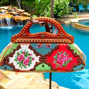 Embroidered Top Handle Bag